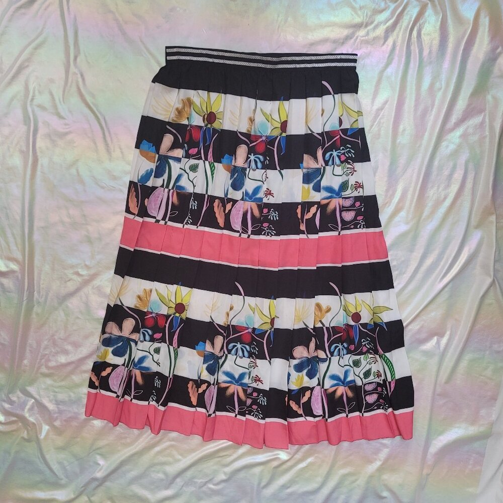 SFIZIO Italian designer midi/maxi skirt with floral stripes and pleats size XXL
